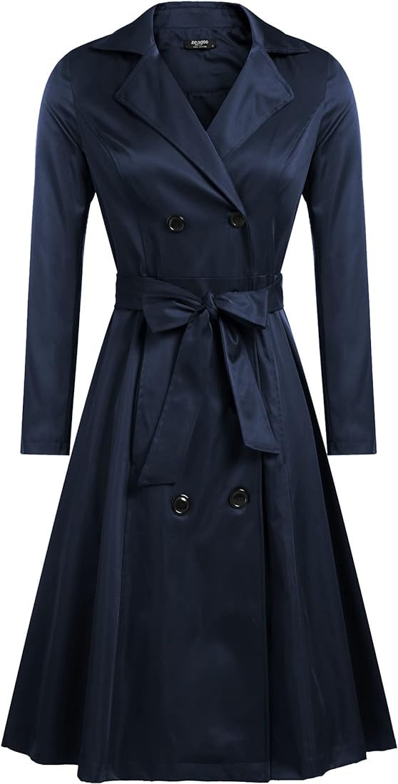 Zeagoo Women's Trench Coats Double-Breasted Long Coat with Belt | Amazon (US)