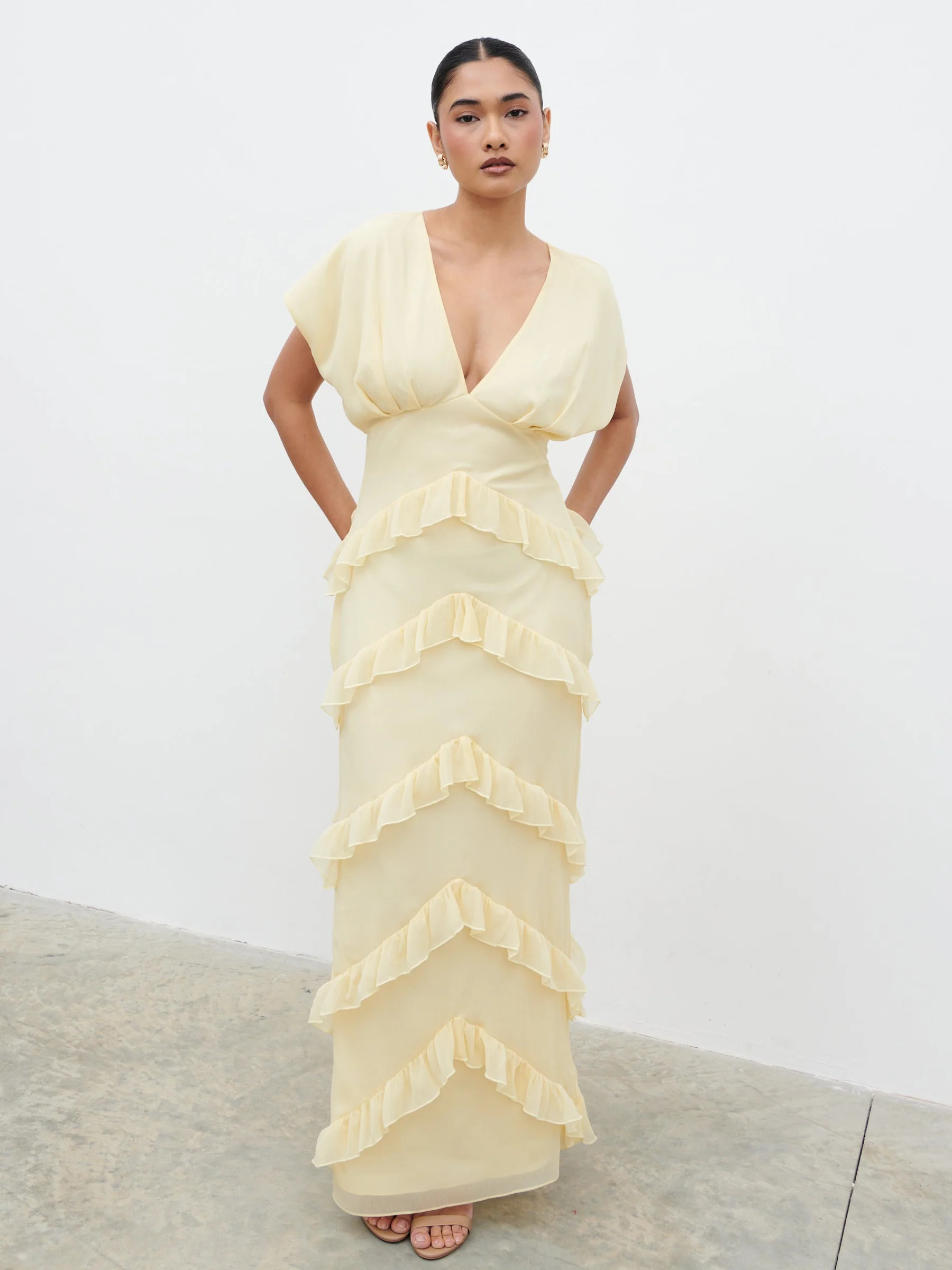 Tamsin Ruffle Chiffon Maxi Dress | Pretty Lavish (UK)
