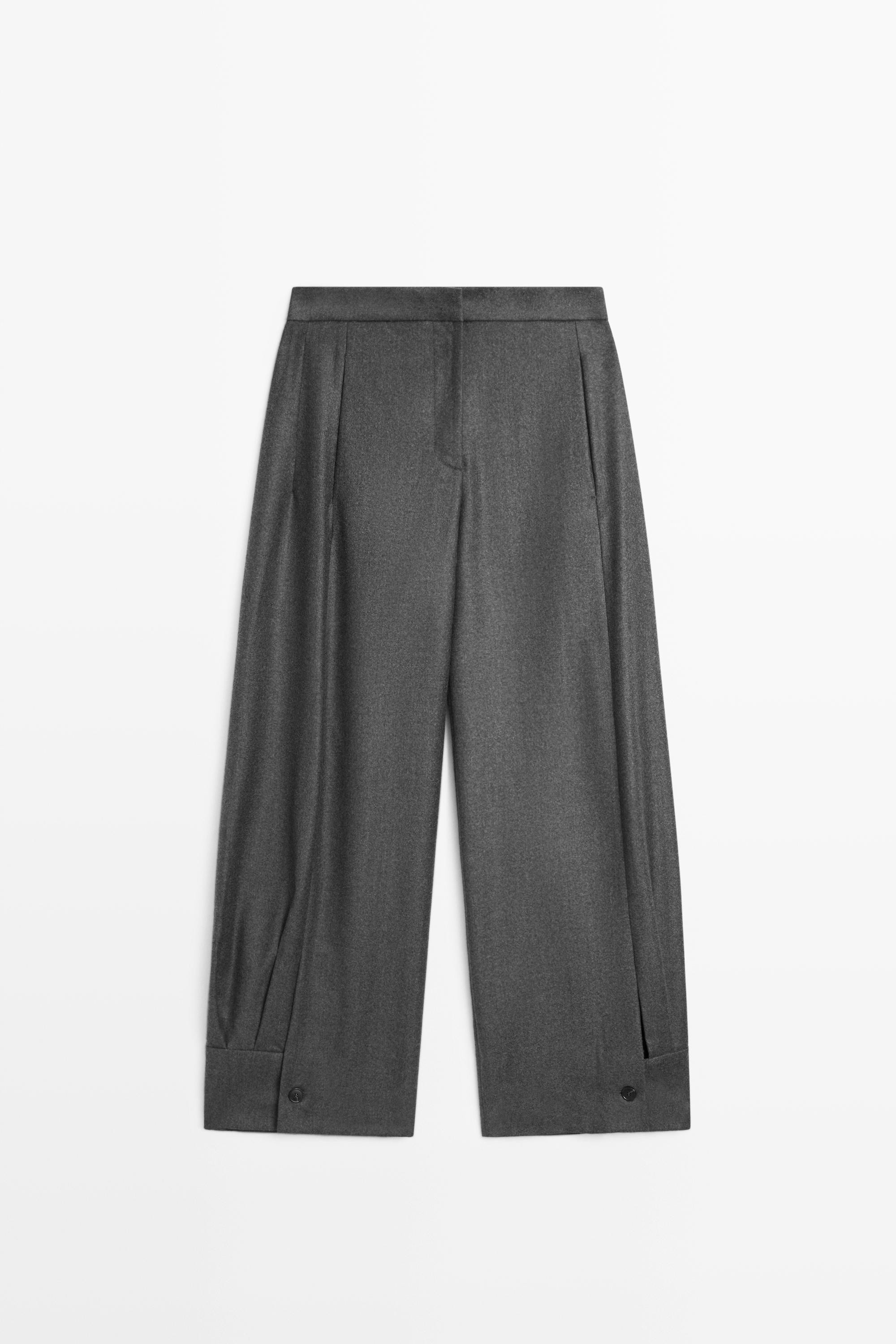 100% wool trousers with hem button detail - DARK GREY | Massimo Dutti UK