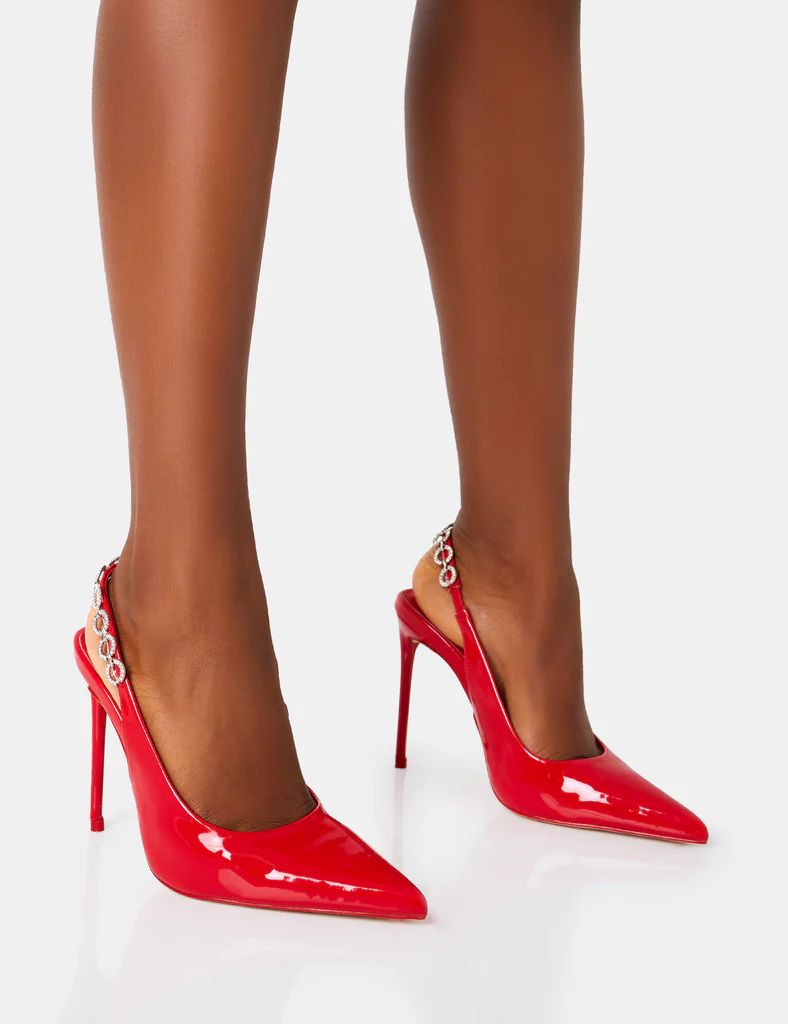 Leanna Red Patent Diamante Slingback Court Stiletto Heel | Public Desire