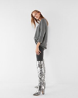 Express Womens Tall Metallic Slouch Boots Gray 6 | Express