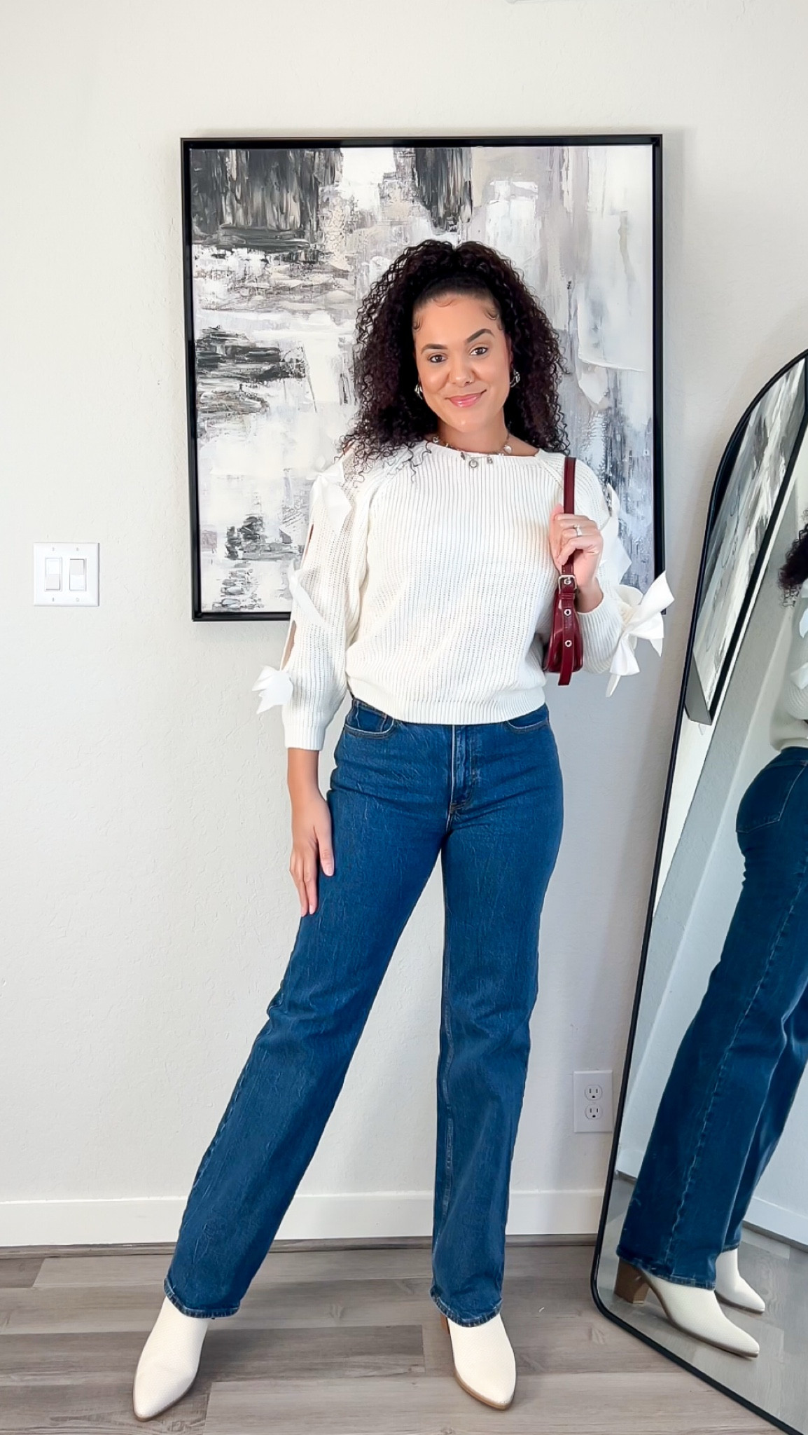 Holiday outfit idea. Bow sweater. Bow style.

#LTKFindsUnder50 #LTKStyleTip #LTKHoliday