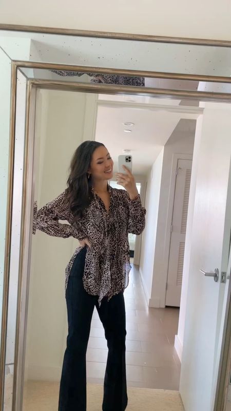 Last couple hours of nsale!! This leopard blouse is on sale- perfect for fall! Great for work and/or drinks - wearing XS! Also wearing size 4 in the pants. I got petite but think they’re a bit short on me. So I would t do petite if you are over 5’3”! 

#LTKsalealert #LTKworkwear #LTKxNSale