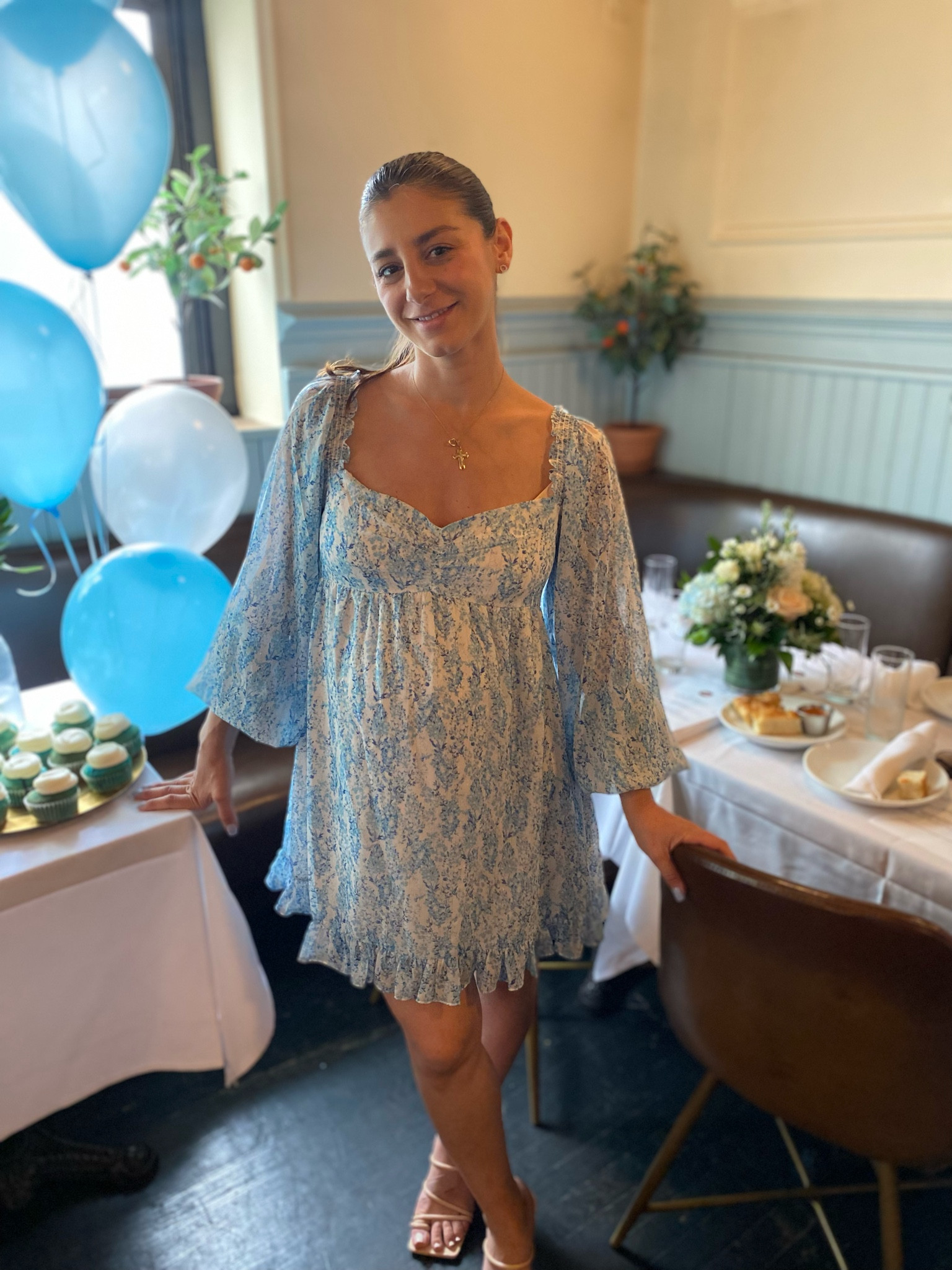 Blue floral dress maxi dress maternity style bump style nude accessories baby shower dress 

#LTKbump #LTKFind #LTKstyletip