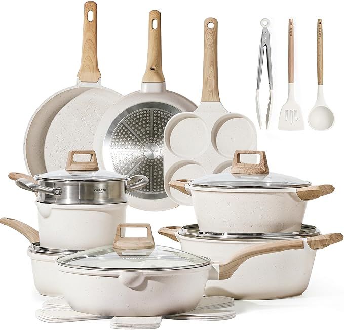 CAROTE 21Pcs Pots and Pans Set, Nonstick Cookware Sets, White Granite Induction Cookware Non Stic... | Amazon (US)