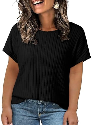 Eytino Plus Size Tops for Women Summer Casual Crewneck Short Sleeve Ribbed Knit T-Shirts Blouses(... | Amazon (US)