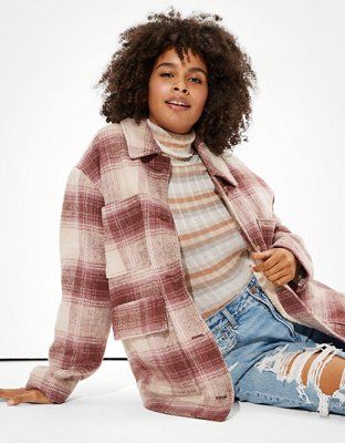 AE Oversized Plaid Button-Up Jacket | American Eagle Outfitters (US & CA)