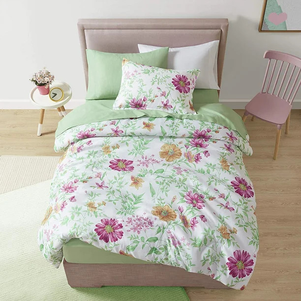 Comfort Spaces Marlene Microfiber 9-Pieces Daisies Green Comforter Set with Sheet Set, Full - Wal... | Walmart (US)