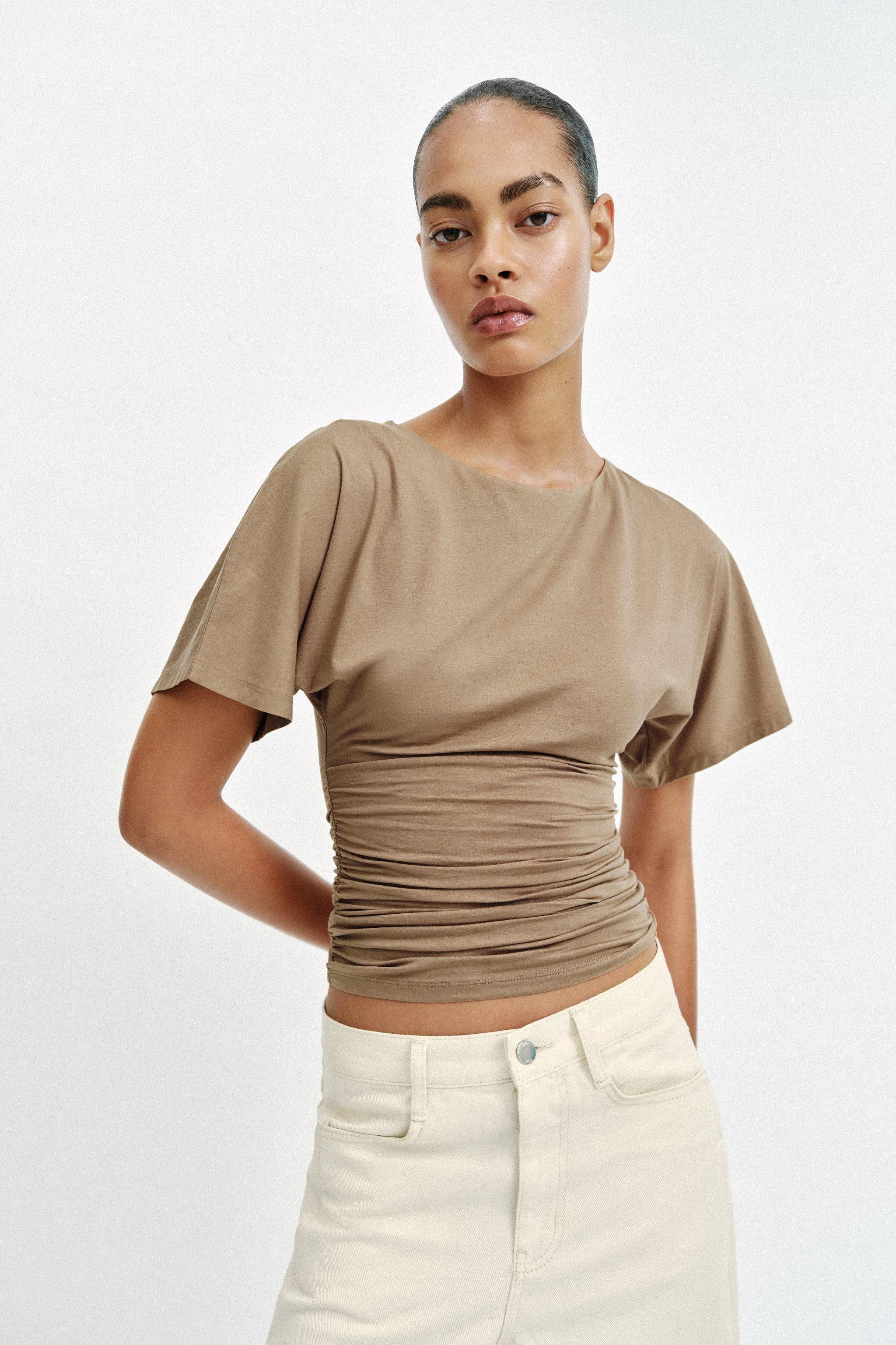 DRAPED SHORT SLEEVE T-SHIRT | Zara US