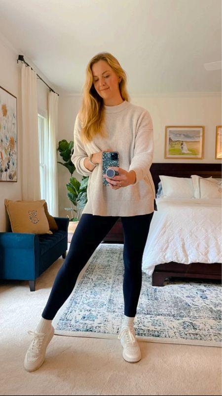 What I’m wearing today - cozy rainy fall weekend outfit

Oversized crew neck sweater - old Aerie but similar linked and on sale!

Navy leggings - these feel so similar to LuLulemon align leggings! Run a little big/loose.

White fashion sneakers. Fit true to size

#LTKstyletip #LTKfindsunder50 #LTKSeasonal