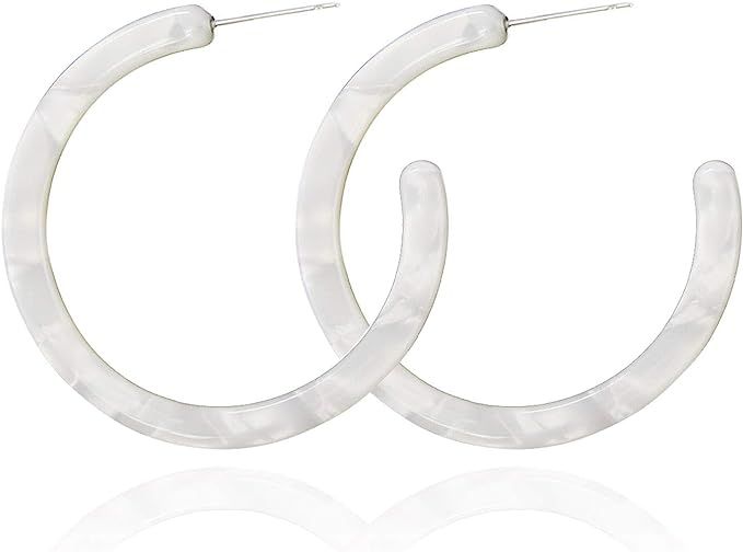 Pomina Lightweight Marble Acrylic Resin Hoop Earrings Tortoise Shell Fashion Hoop Earrings for Wo... | Amazon (US)