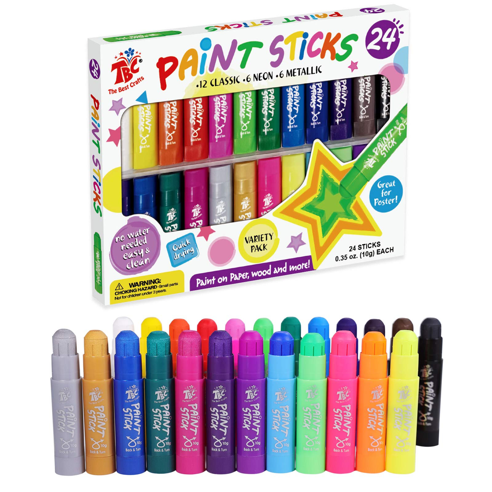 TBC The Best Crafts Paint Sticks,24 Classic Colors, Washable, Non-toxic, Tempera Paint Sticks for... | Amazon (US)