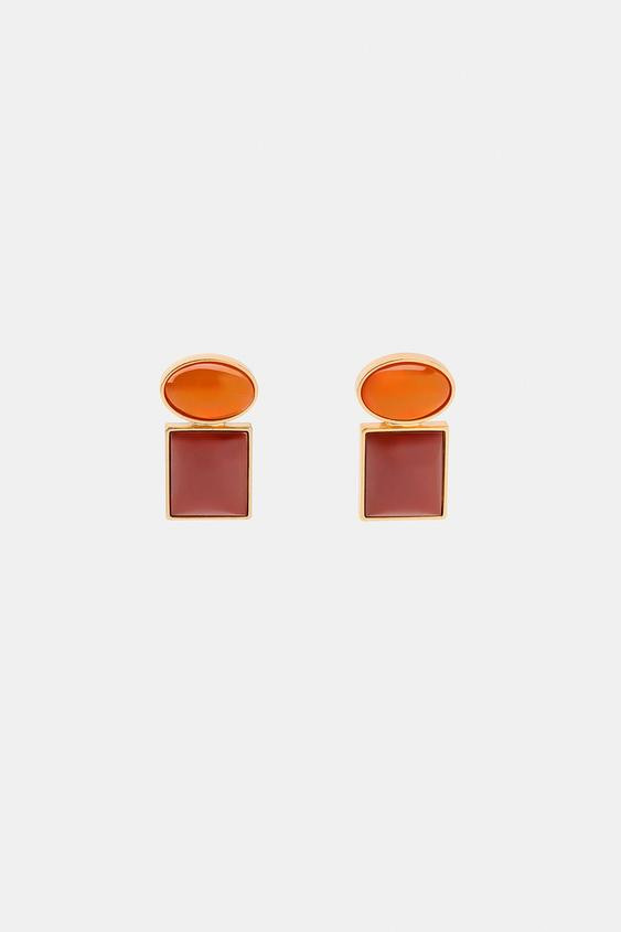 Zara - Geometric Resin Earrings - Golden - M - Woman | Zara UK