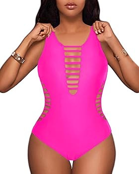 Aqua Eve Women Sexy One Piece Swimsuits Plunge Deep V Neck Cutout Bathing Suits | Amazon (US)
