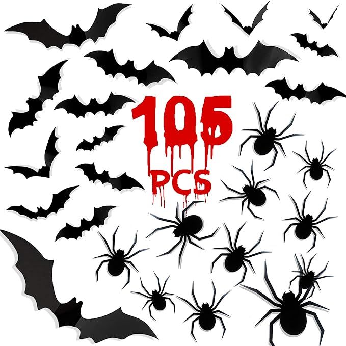 Funnlot Halloween Bats Spiders 105PCS Bats Decor with Spiders Bats Halloween Decorations Hallowee... | Amazon (US)