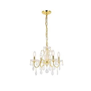 Timeless Home 17 in. L x 17 in. W x 15 in. H 4-Light Gold with Clear Crystal Contemporary Pendant... | The Home Depot