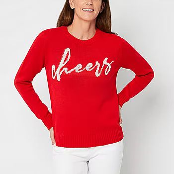 St. John's Bay Womens Crew Neck Long Sleeve Hearts Pullover Sweater | JCPenney