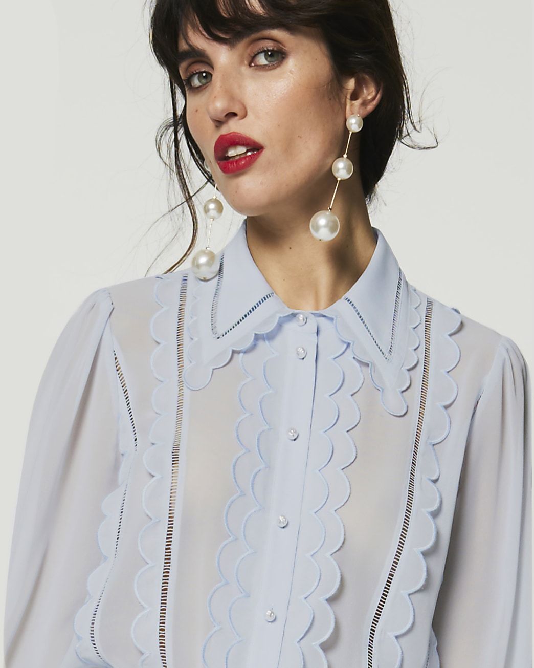 Blue scallop chiffon shirt | River Island (UK & IE)