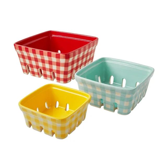 The Pioneer Woman Gingham 3-Piece Ceramic Fruit Basket Set | Walmart (US)