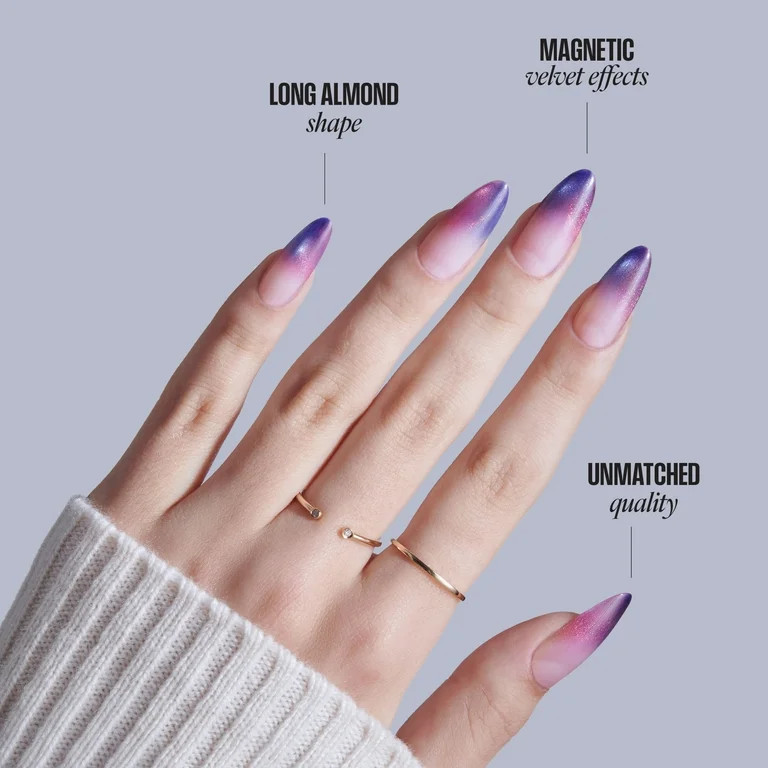 KISS CORE Magnetic Press On Nails, ‘Twinkling Stars’, Purple, Long Round, 32 Count | Walmart (US)