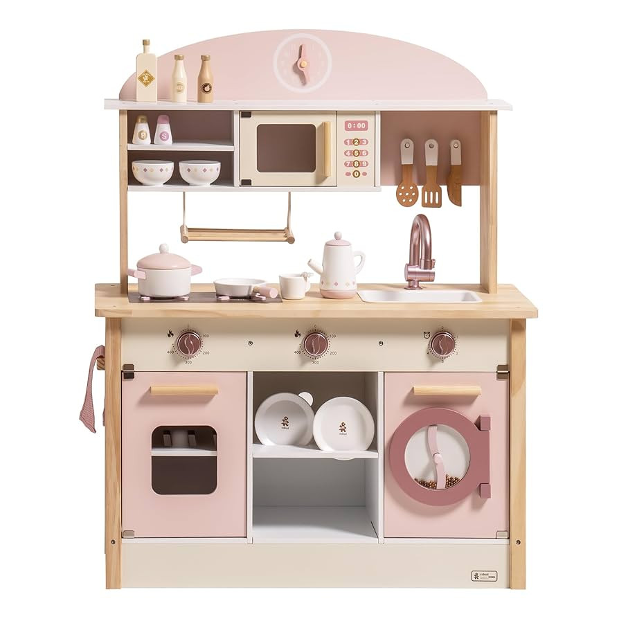 ROBUD Play Kitchen for Kids Toddlers, Wooden Play Kitchen with Realistic Accessories, Toy Kitchen... | Amazon (US)