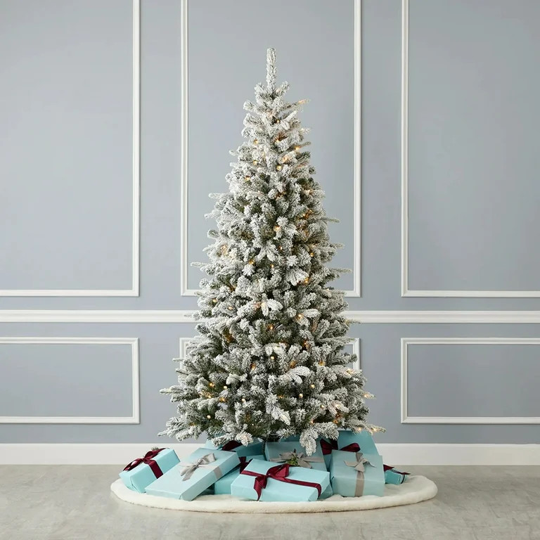 7ft Estes Pine Flocked Pre-Lit Tree with 200 Warm White LED Lights and Remote - By Seasonal LLC | Walmart (US)