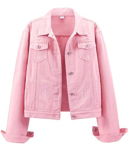 Kedera Pink Denim Jacket Women Fall Denim Jackets Pink Jean Jackets for Women Fashion Classic Trucker Jackets Button Down Fitted Jean Jackets for Women Size S Size 4 6 | Amazon (US)