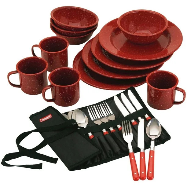 Coleman 24-Piece Enamel Dinnerware Set, Red | Walmart (US)