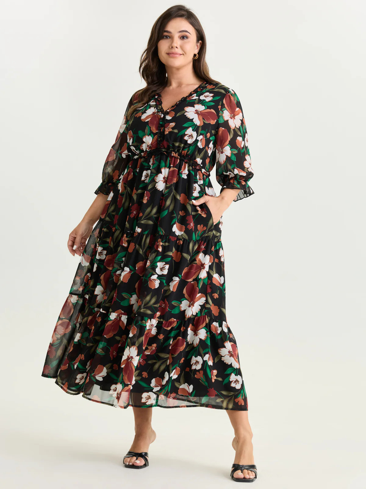 Romantic Floral Print Ruffled Edge Maxi Dress | Bloomchic