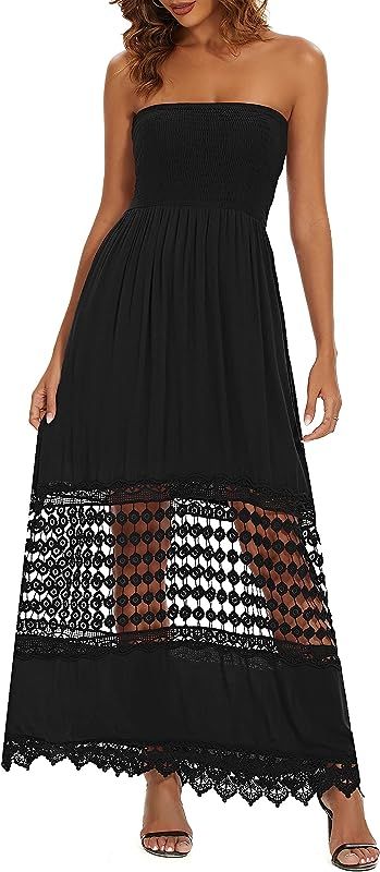 BSXIJIE Women's Summer Maxi Casual Off Shoulder Dress Sleeveless Boho A Line Smocked Tiered Long ... | Amazon (US)