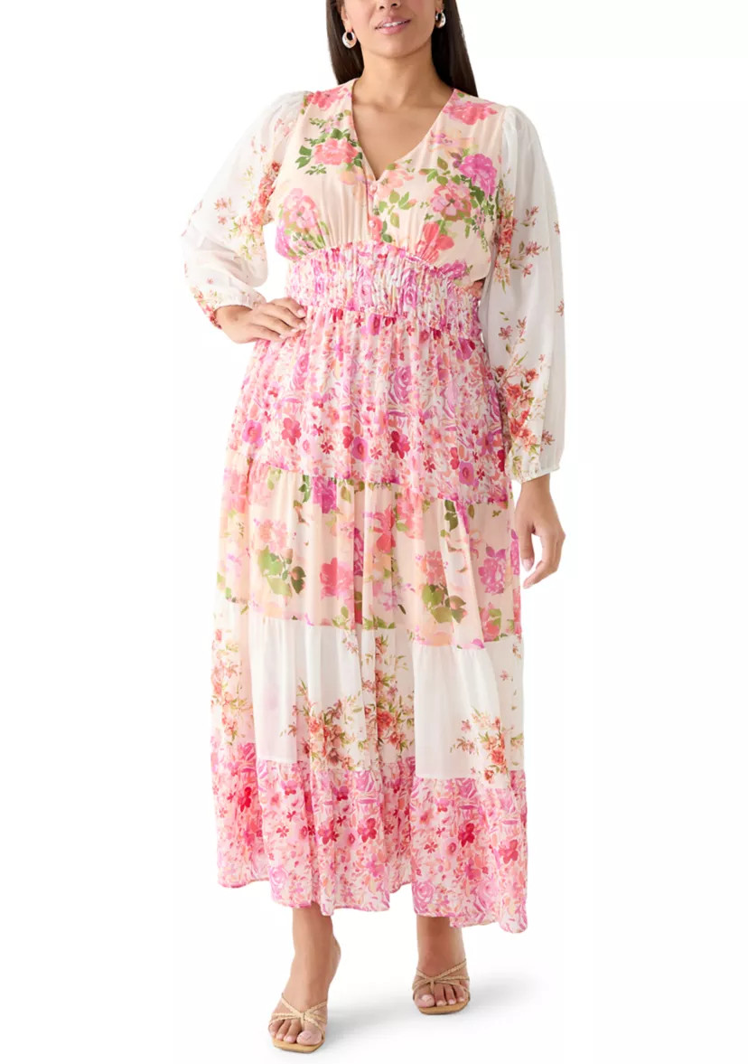 Plus Size Long Sleeve Chiffon Floral Maxi Dress | Belk