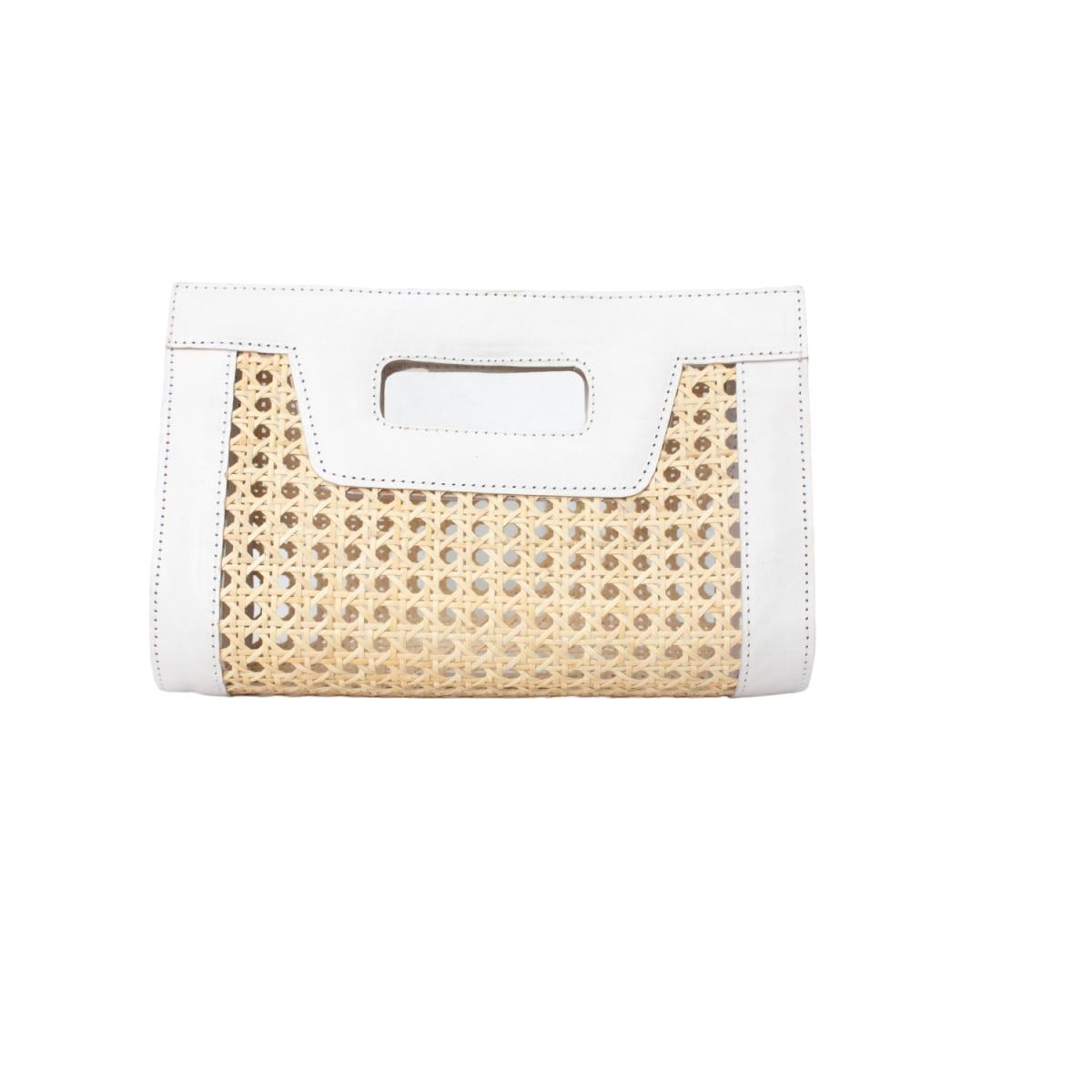 Venice Mini Cane Leather Clutch - White | Wolf & Badger (US)