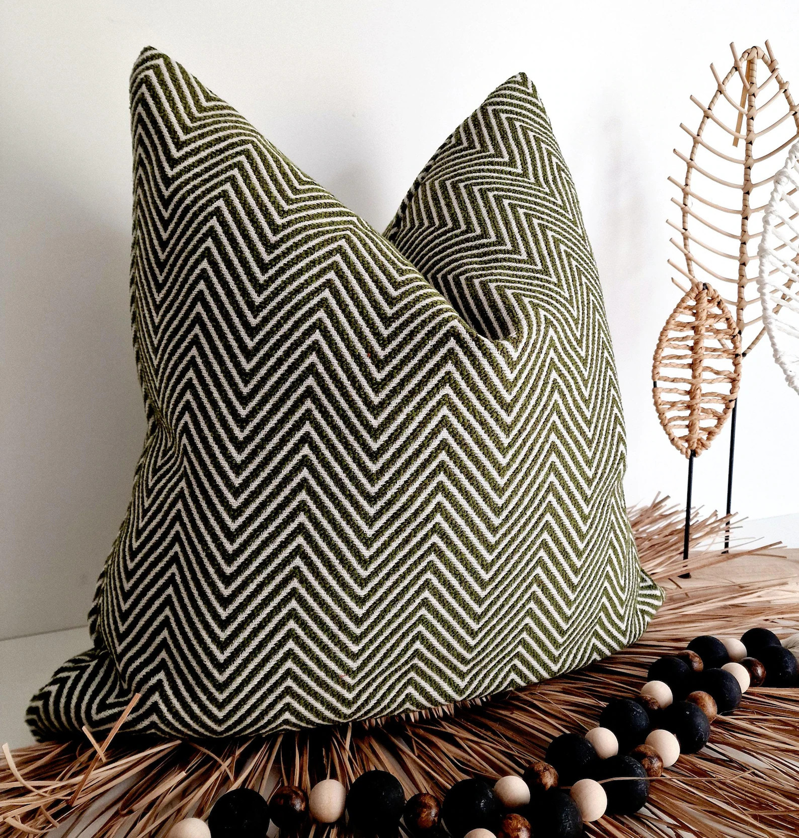 Green Herringbone Pillow Cover Textured Green Pillow Green Beige Herringbone Pillow Textured Gree... | Etsy (US)