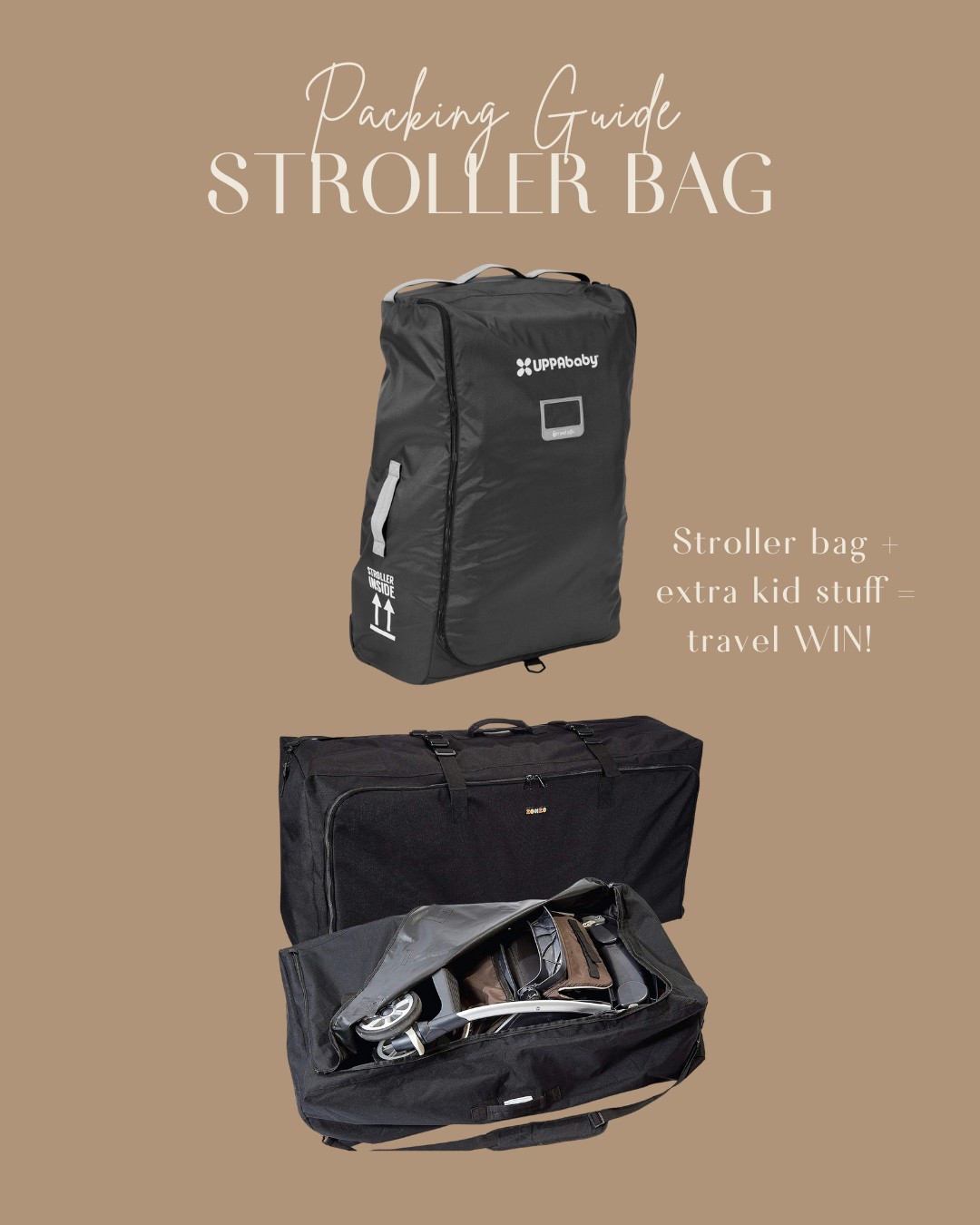 Traveling with a stroller? ✈️ Protect your investment with a stroller bag! We have an UPPAbaby stroller but swear by this Amazon stroller bag – still going strong since 2021! 💪 It's not super padded, but that's a GOOD thing! 😉 We fill it with extra kid gear: life jackets, diapers, blankets - shh! 

Stroller bag + extra kid stuff = travel WIN! 

#StrollerTravel #TravelGear #AmazonFinds #MomHacks #DadHacks #UPPAbaby #LTKtravel #familytravel #traveltips