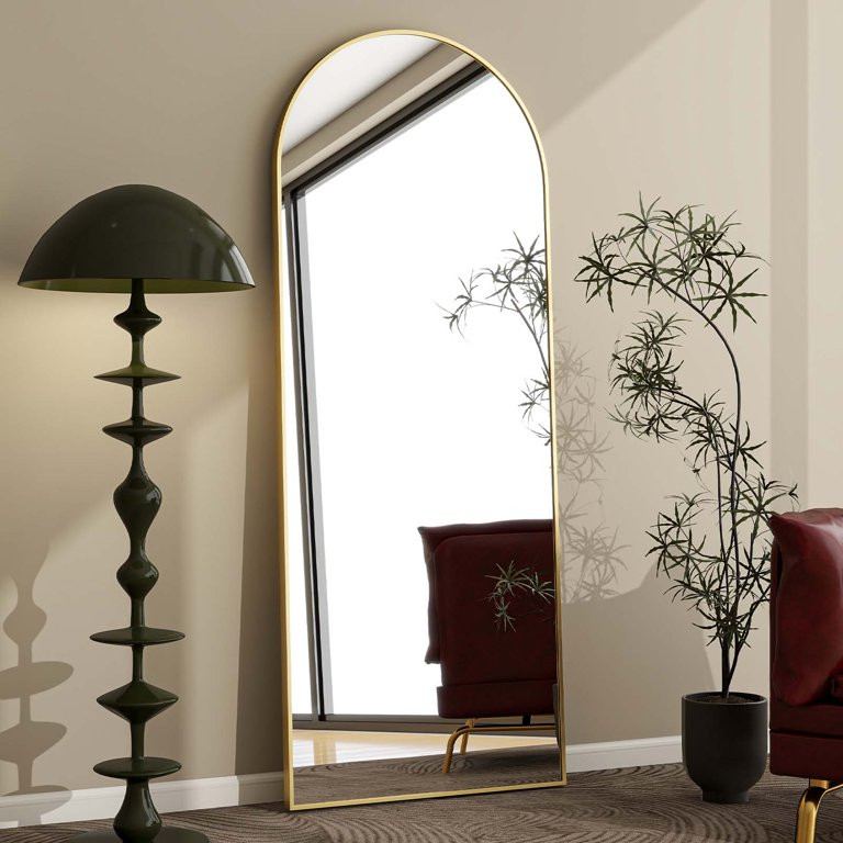 BEAUTYPEAK 65.1"x25" Arched Full Length Floor Mirror Full Body with Stand,Gold | Walmart (US)