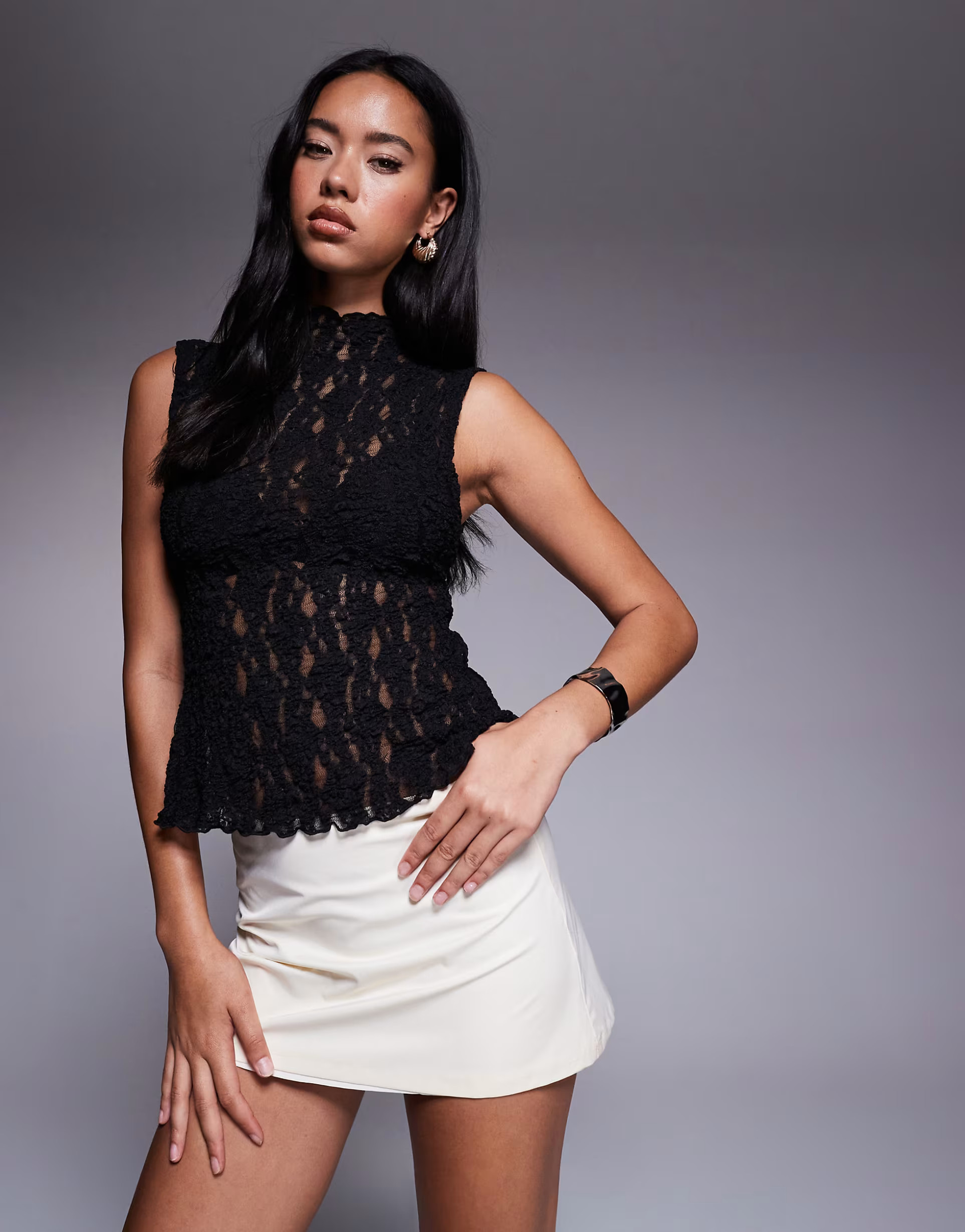 ASOS DESIGN textured lace tank top in black | ASOS | ASOS (Global)