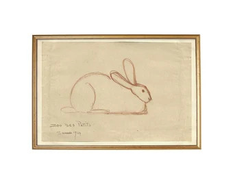 FRAMED. Vintage Bunny Drawing Wall Art Bunny Sketch Kids | Etsy | Etsy (US)