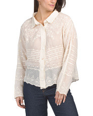 Embroidered Lace Trimmed Blouse | Long Sleeve Tops | Marshalls | Marshalls