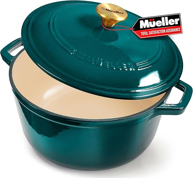 Mueller DuraCast 6 Quart Enameled Cast Iron Dutch Oven Pot with Lid, Heavy-Duty, Oven Safe up to ... | Amazon (US)