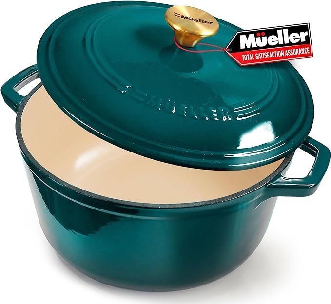 Mueller DuraCast 6 Quart Enameled Cast Iron Dutch Oven Pot with Lid, Heavy-Duty, Oven Safe up to ... | Amazon (US)
