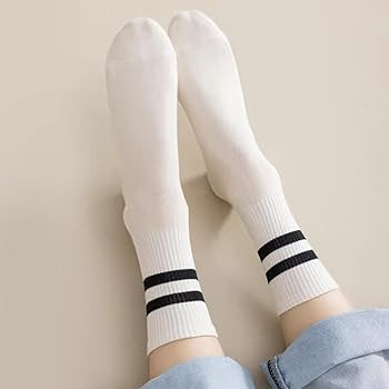 Fszsaa 4 PAIRS Novelty Socks For Women Striped Retro Crew Socks Sporty Calf Socks Casual Cotton S... | Amazon (US)