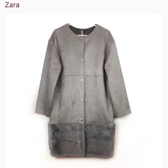 Zara Gray Faux Suede & Fur Contrast Longline Button
Down Jacket | Poshmark