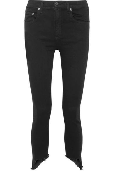 rag & bone - The Capri Cropped Distressed High-rise Skinny Jeans - Black | NET-A-PORTER (US)