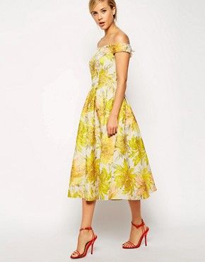 ASOS Sunflower Bardot Midi Prom Dress | ASOS US