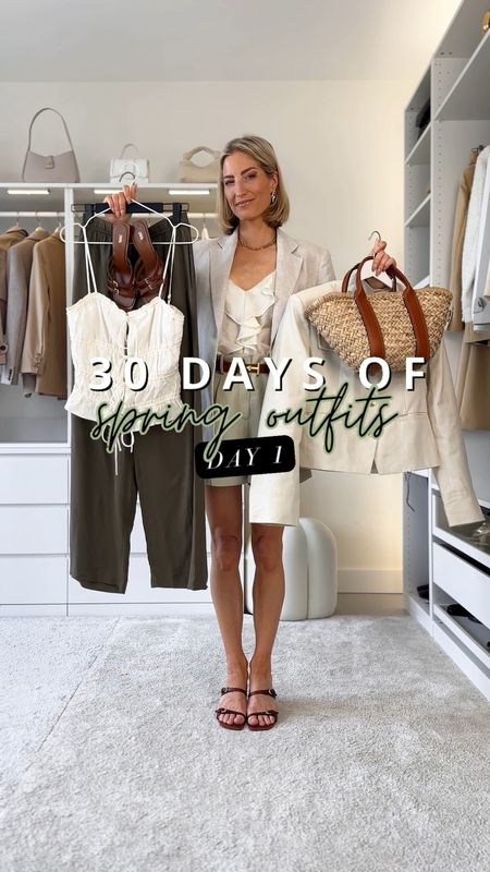 30 days of spring outfits - day 1 - Casual coffee date look. Wearing the trousers in size xs, top in xs and jacket in s. Love this outfit it’s comfy yet cute.

‼️Don’t forget to tap 🖤 to add this post to your favorites folder below and come back later to shop

Make sure to check out the size reviews/guides to pick the right size

Ruffled top, cropped top, date night outfit, linen shorts, linen blazer, spring outfit, pull on pants, pull on trousers, green trousers, raffia bag

#LTKspring #LTKsummer #LTKstyletip