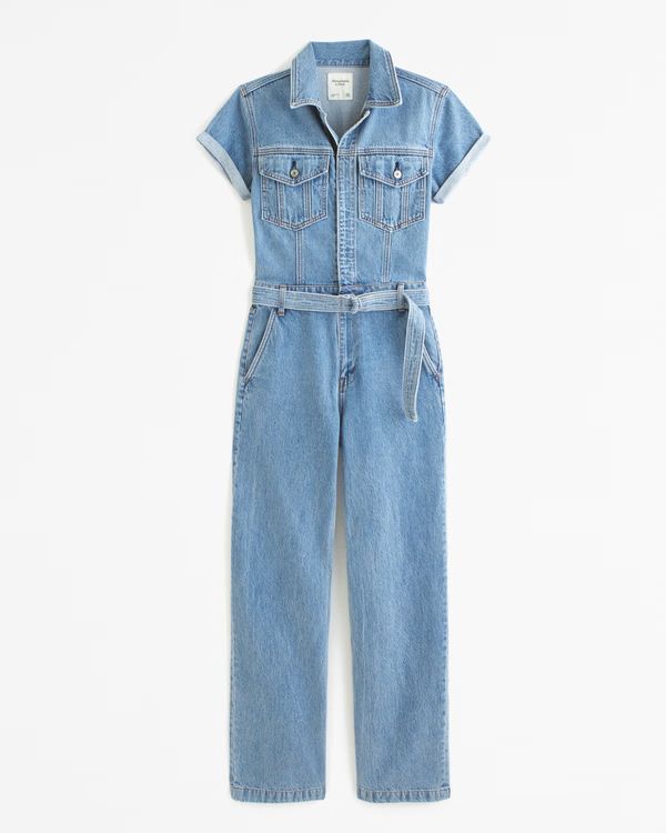 Women's 90s Relaxed Denim Jumpsuit | Women's Clearance | Abercrombie.com | Abercrombie & Fitch (US)