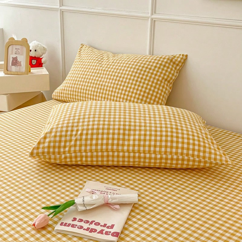Lemon Check Polyester Pillowcase Set Soft Bright Yellow Gingham Bedding Cover 48x74cm 50x75cm 20x30in For Cozy Home Decor | SHEIN