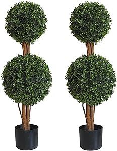 Lifelike Indoor&Outdoor use 3Ft Boxwood Double Ball Topiary Trees Faux Topiary Tree for Porch,Hom... | Amazon (US)
