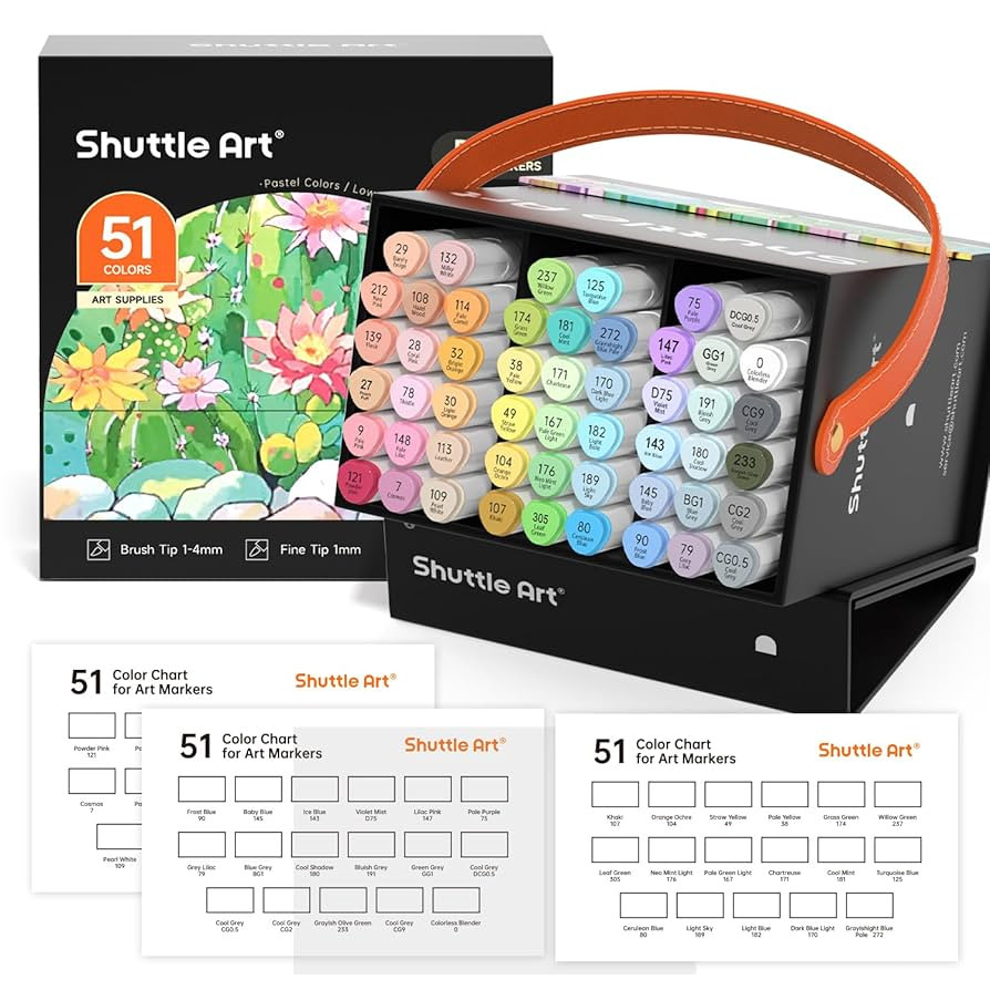 Shuttle Art Pastel Alcohol Markers Brush tip, Dual Tip Brush & Fine Tip Art Marker Set, 50 Colors... | Amazon (US)