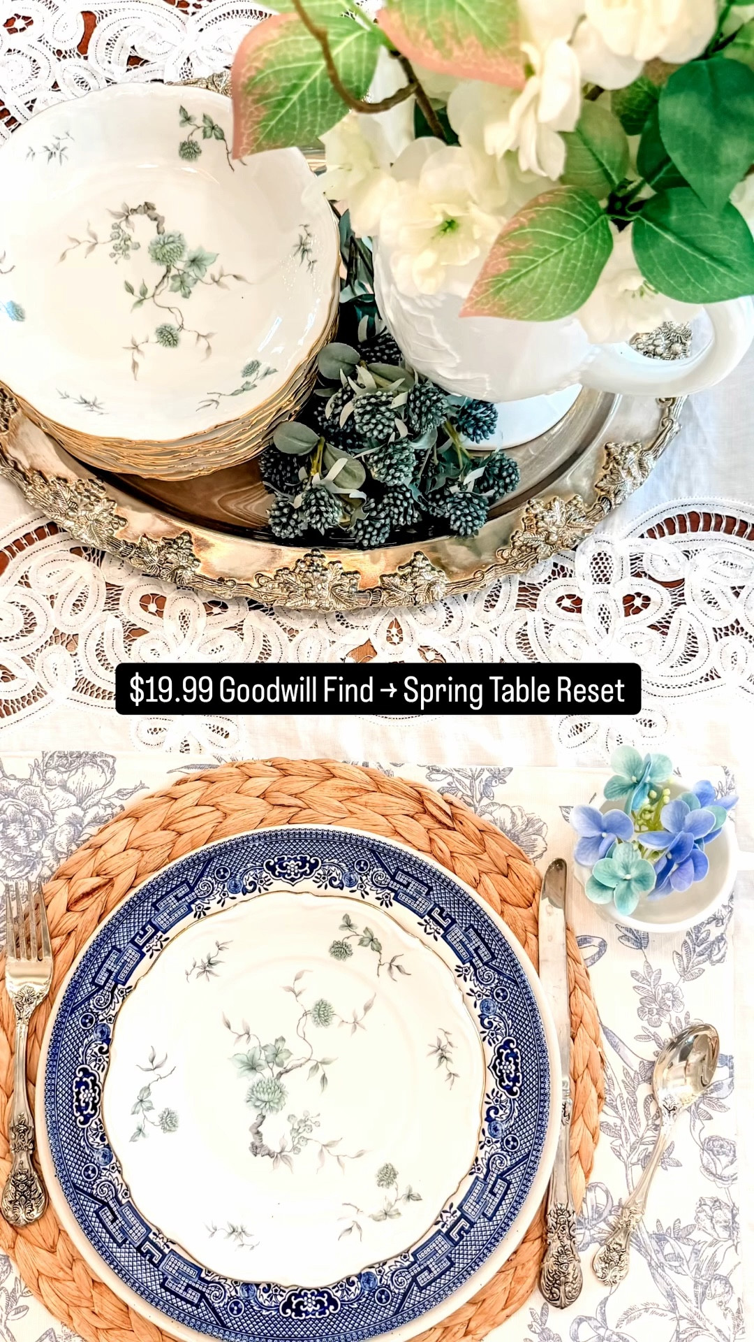 Goodwill find → full spring table reset 🤍

This vintage china stopped me in my tracks… and I built this entire tablescape around it.

Linking everything I used (and similar pieces) to recreate the look ✨

#LTKhome #springdecor #tablescape #vintagechina #blueandwhite

#LTKHome #LTKstorytime #LTKOver40